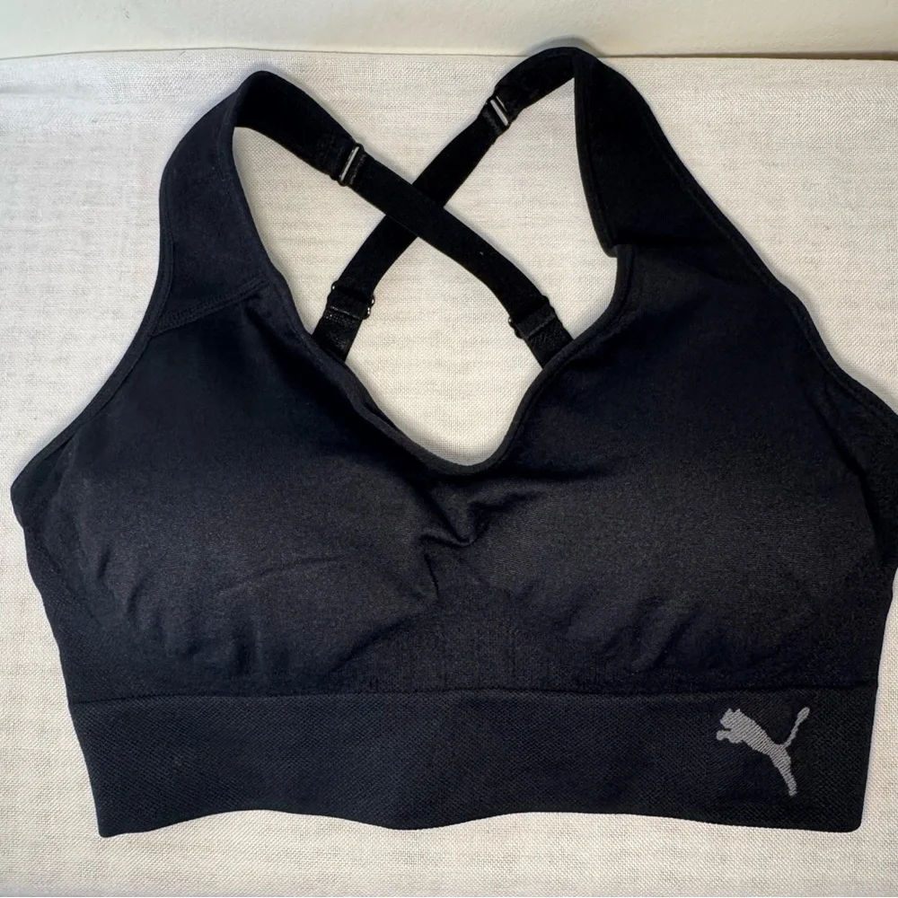 Puma Black V-Neck Sports Bra with Wide Straps 0044 - Picture 8 of 13